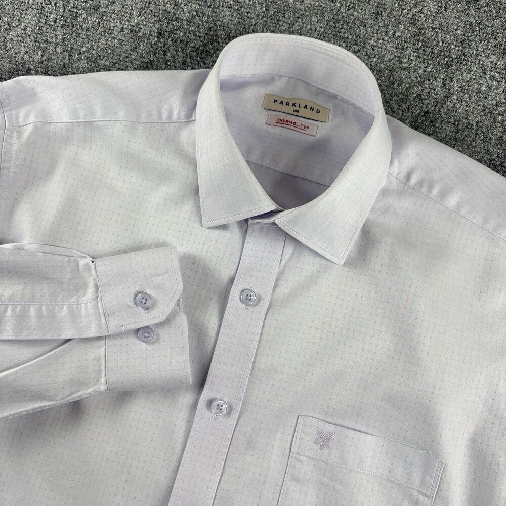 Parkland Shirt Mens 100 US L White Lavender Dot Dress Shirt